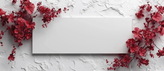 Elegant blank white invitation template with floral accents on textured background ideal for weddings or special occasions.