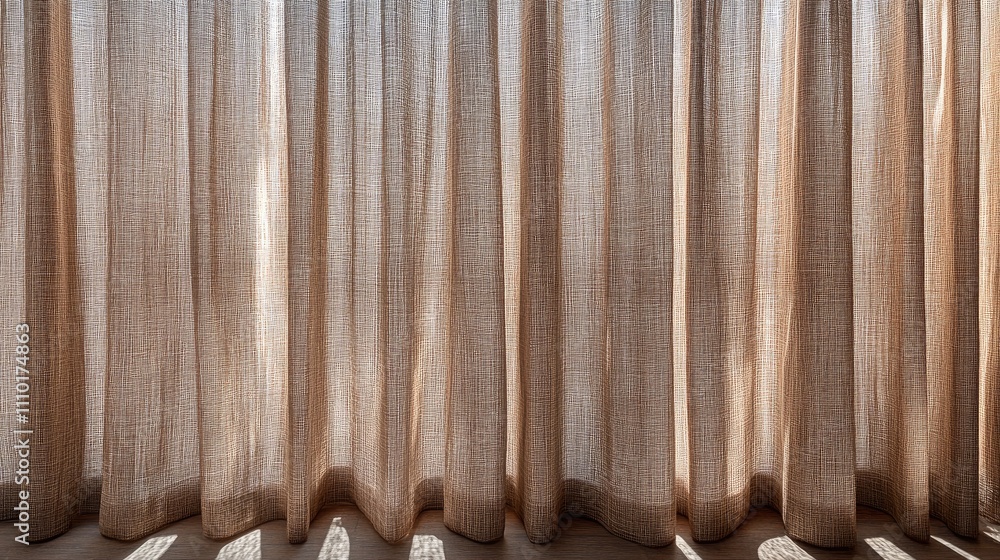 Aufkleber Elegant brown curtains softly diffusing light with a blank space for text perfect for home decor or advertising purposes.