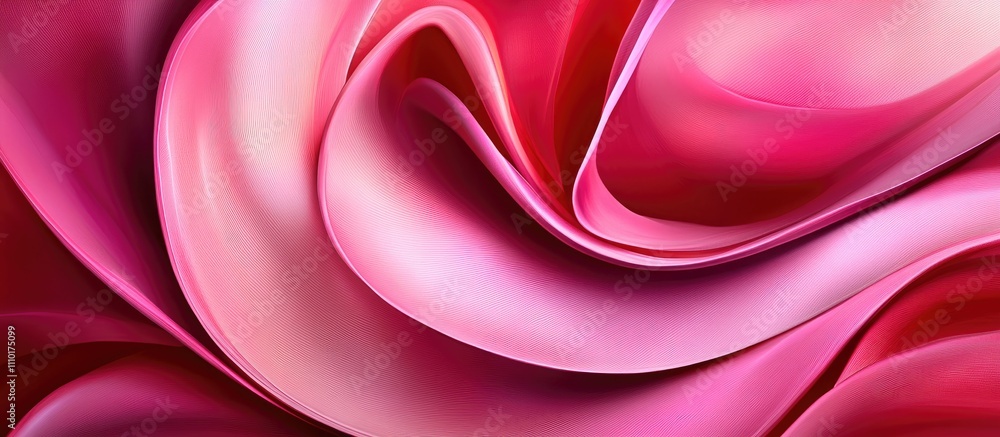 Poster Vibrant pink silk fabric waves abstract background with smooth texture and flowing curves for elegant decorative design elements