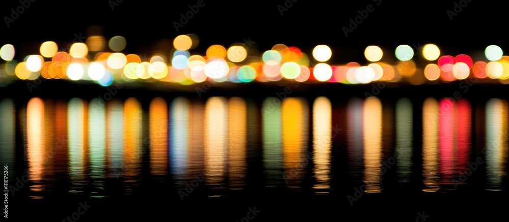 Aufkleber Vibrant blurred lights reflecting on dark water surface creating a mesmerizing abstract background effect