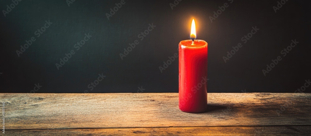 Poster red candle glowing warmly on a rustic wooden table creating a cozy atmosphere for festive celebratio