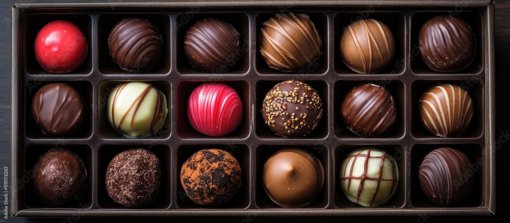 Poster assorted gourmet chocolate candies arranged in a box perfect for gifting or celebrations close up vi
