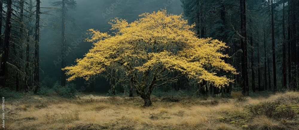 Poster bigleaf maple acer macrophyllum displaying vibrant autumn colors in mount hood national forest surro