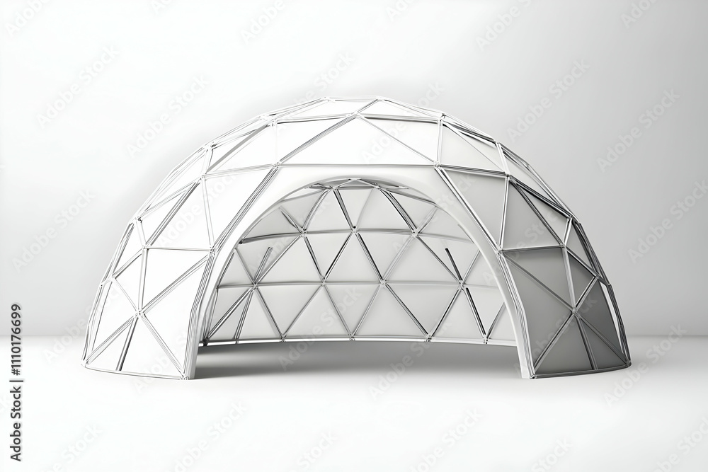 Poster a geometric dome structure designed for various uses, emphasizing modern architectural design.