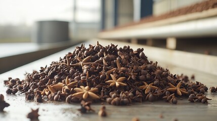 Clove flowers ready for harvest showcasing rich spices in an agricultural setting on a wooden surface under natural light