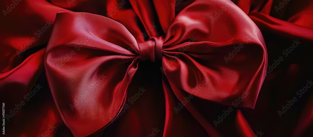Poster elegant close-up of a luxurious red satin bow on a rich fabric background highlighting texture and c