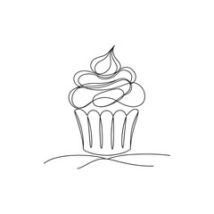 Delightful vanilla cupcak Continuous line art flat vector illustration.
