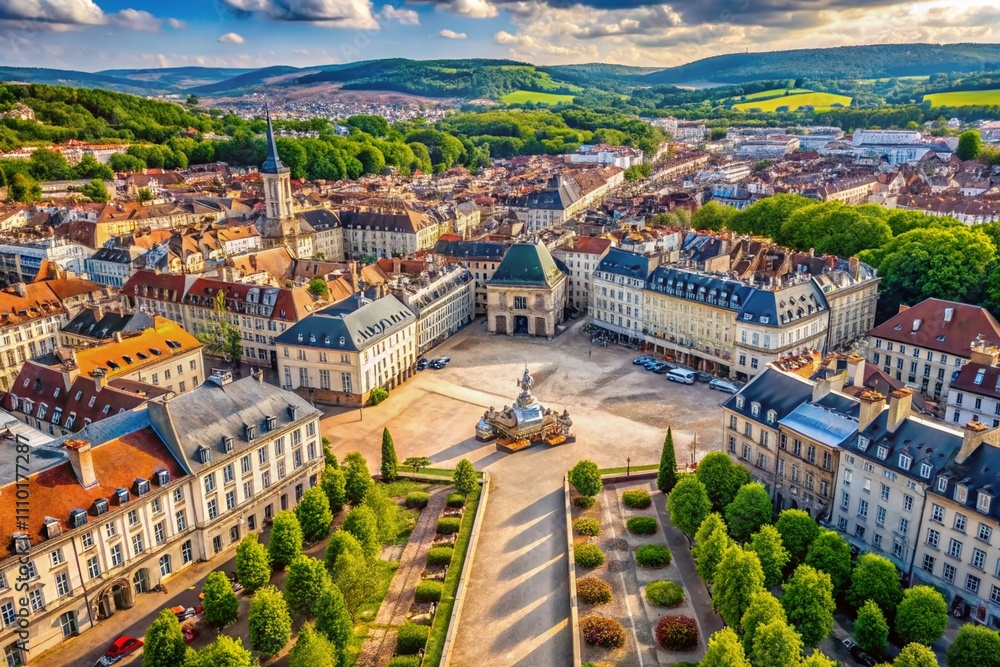 Aufkleber aerial view of nancy city map with architectural highlights and landmarks, showcasing urban design a
