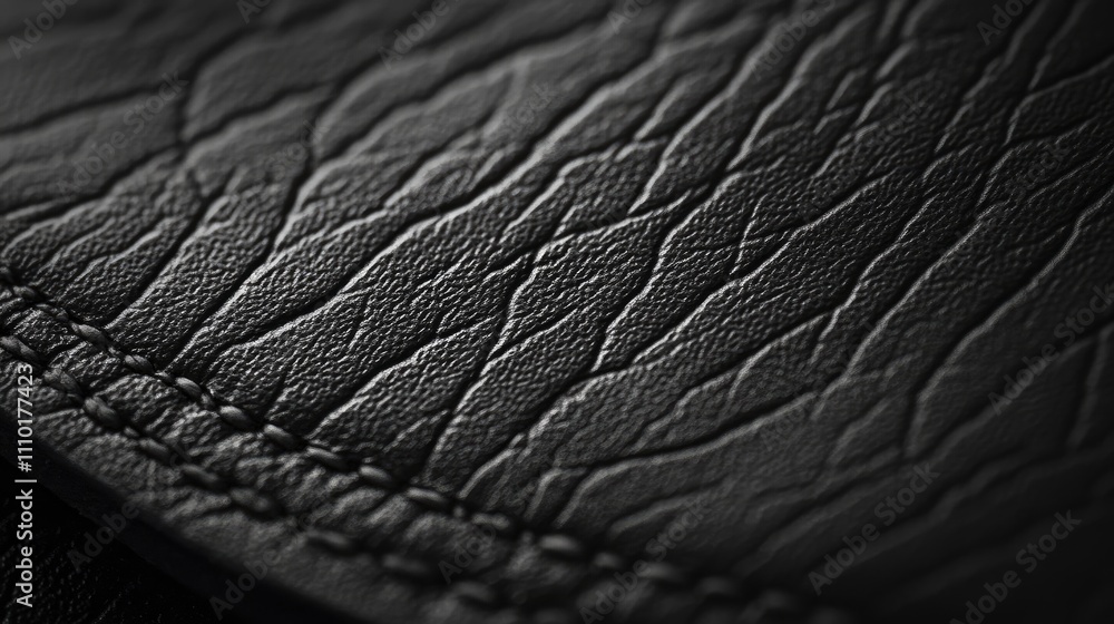 Aufkleber Black leather texture close-up with intricate patterns and stitching ideal for backgrounds and design projects showcasing elegance and durability