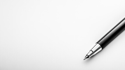 Naklejka premium Close up macro shot of a sleek black pen on a clean white background highlighting simplicity and elegance with ample copy space