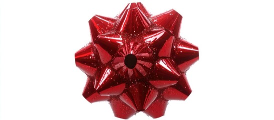 Red Christmas bauble shaped like a decorative bow isolated on a clean white background perfect for holiday season designs and promotions