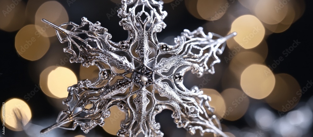Poster elegant snowflake ornament with intricate design shimmering against a dreamy bokeh background creati