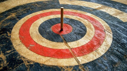 Target in Center of a Weathered Dartboard Symbolizing Focused Goals and Strategic Business Planning