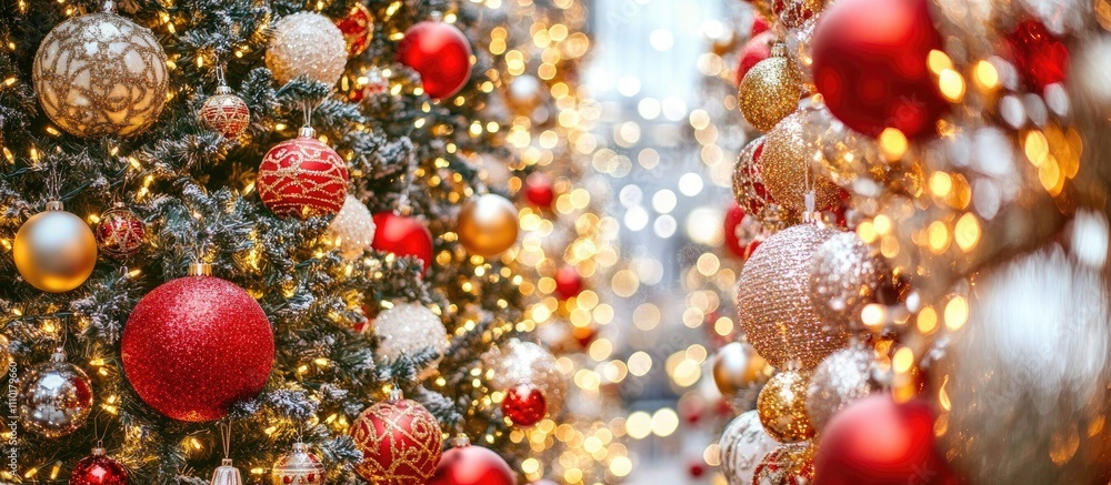 Aufkleber festive christmas tree with colorful ornaments and warm lights glowing in a blurred bokeh background