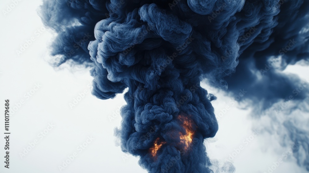 Poster Dark smoke billowing beautifully against a light backdrop creating a digital abstract representation of motion and energy.