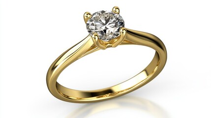 Elegant gold diamond engagement ring on white background showcasing a brilliant cut stone perfect for wedding or special occasion promotions