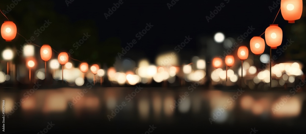 Aufkleber festive blurred background with red lanterns glowing at night creating a warm ambiance for celebrati