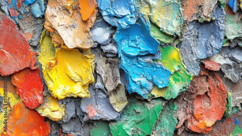 Aufkleber Textured color palette of aged cement plaster featuring vibrant hues and layered patterns for artistic backgrounds and design projects