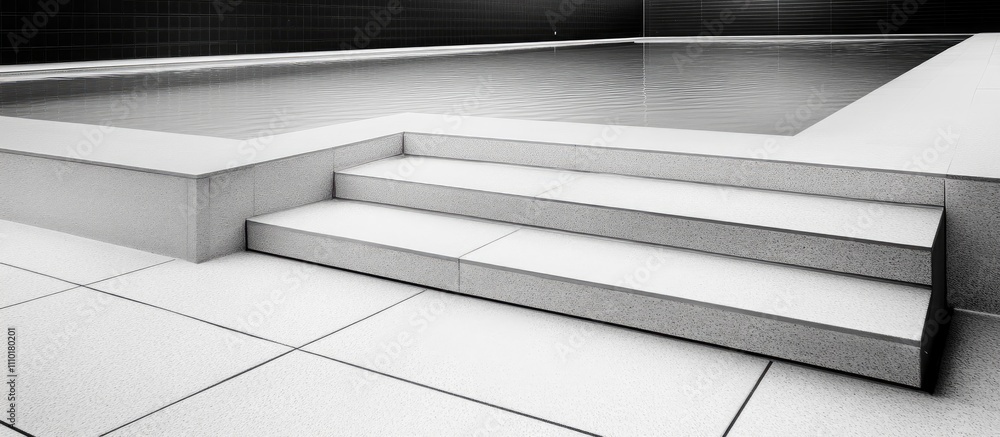 Poster elegant minimalist swimming pool stairs in black and white with reflections and geometric patterns c