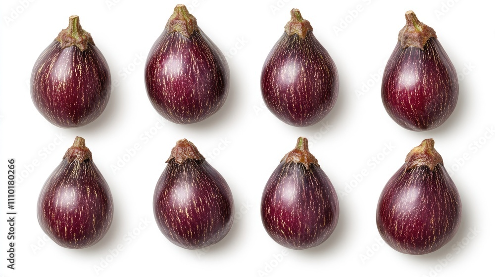 Aufkleber eggplant fruits arranged in a neat pattern on a clean white background showcasing their vibrant colo