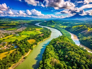 Obraz premium Aerial View of the Guatemala-Mexico Border Showcasing Natural Landscapes, Rivers, and Cultural Heritage with Vibrant Colors and Diverse Terrain for Travel and Geography Enthusiasts