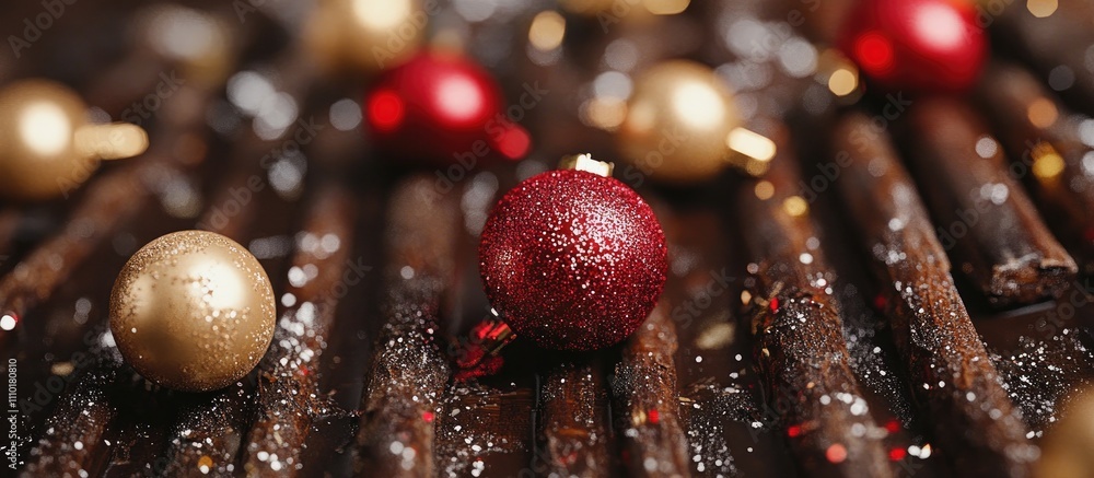 Aufkleber festive christmas background with twigs and colorful ball ornaments creating a warm and inviting hol