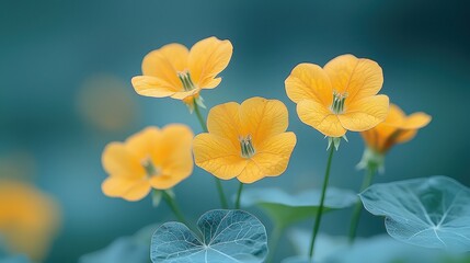Fototapeta premium Vibrant yellow flowers blooming in serene garden