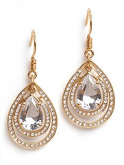 Gold tone earrings with clear crystals
