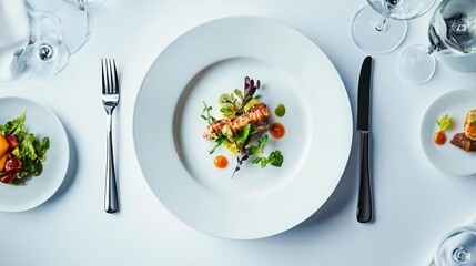 A collection of plates with various food items on them
