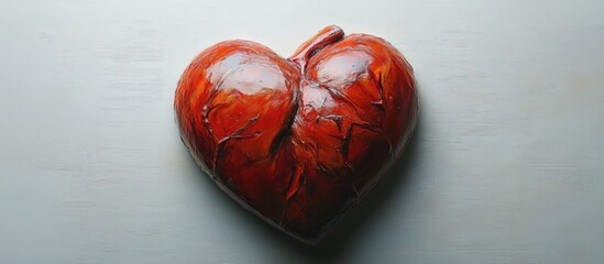 Realistic red heart sculpture on a white background symbolizing love care and compassion in art and design concepts.