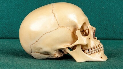 Fototapeta premium Detailed anatomical human skull model showcasing realistic features for educational purposes and medical illustrations.