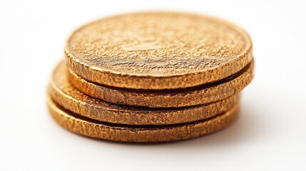 Golden coin stack on a clean white background ideal for financial, investment or antique themes in commercial imagery