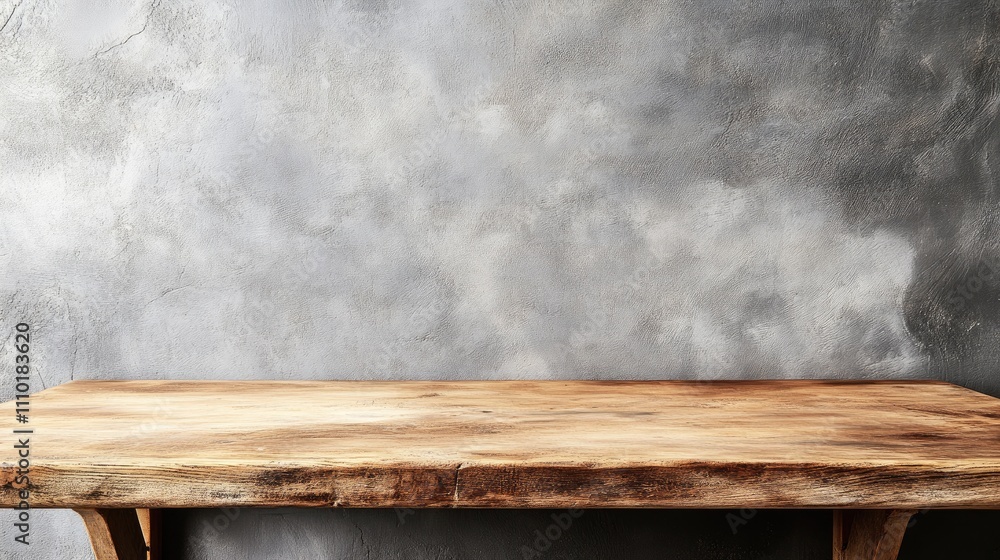 Poster empty rustic wooden table surface with gray textured background ideal for product display and creati