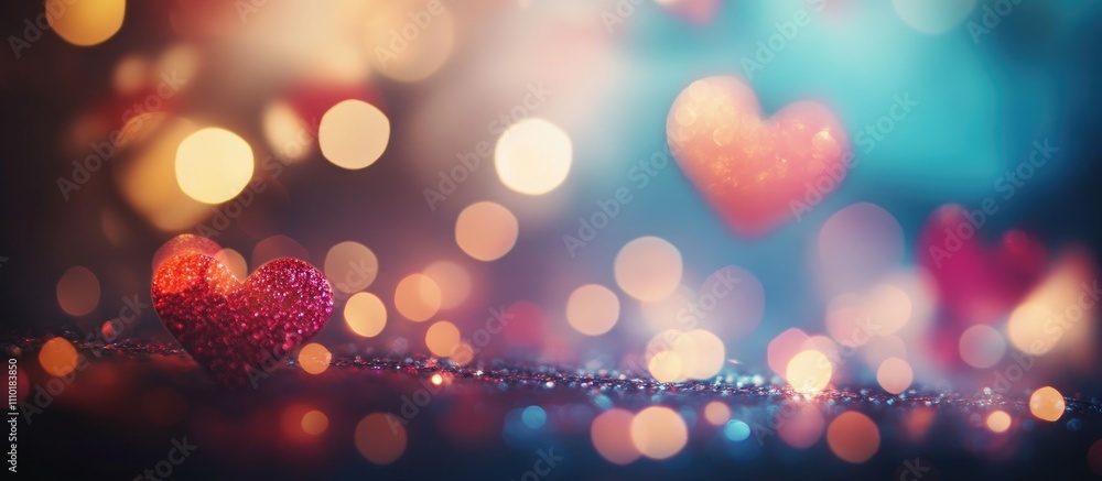 Poster glittering bokeh background with red and pink hearts creating a festive and romantic atmosphere for 