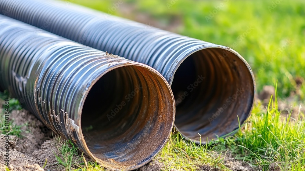 Poster corrugated pipes for power and low current lines installation in buildings featuring varying cross s