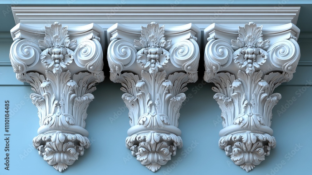 Poster architectural details of ornate gypsum stucco columns showcasing intricate patterns and textures in 