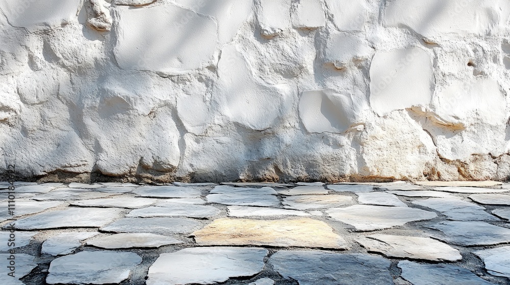 Poster textured gray stone wall with seamless concrete floor in a minimalistic, empty space ideal for backg