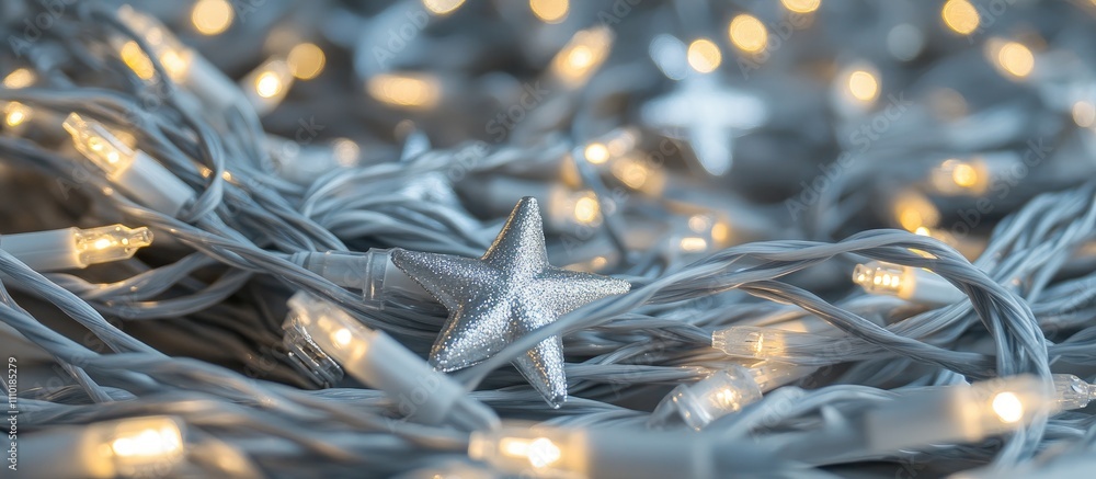Poster silver christmas lights bokeh with blurred background creating a festive atmosphere ideal for adding