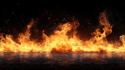 Dynamic fire flames dancing against a black backdrop creating an abstract texture with vibrant colors and dramatic lighting effects