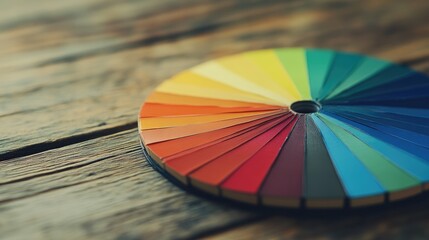 Obraz premium Color palette on rustic wooden table highlighting vibrant hues for design inspiration and creative projects