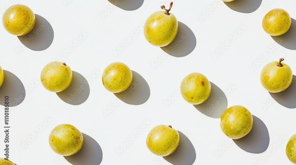 Poster pattern of fresh green grapes arranged on a white background creating a vibrant and appealing visual