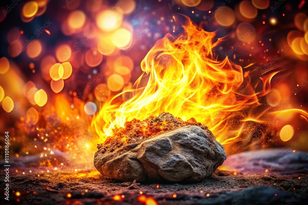 Poster a fiery rock engulfed in flames soars through the air, creating a dramatic burst of light and heat i