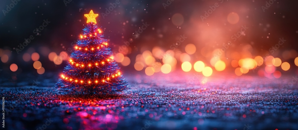 Poster illuminated christmas tree with colorful lights in a dark festive setting creating a warm holiday at