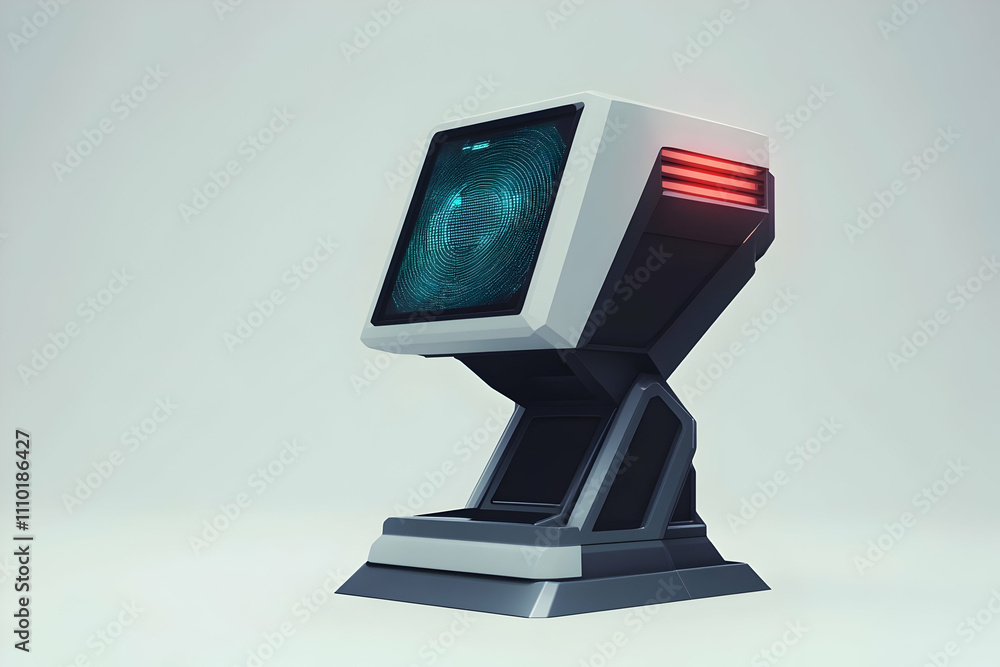 Poster a retro-futuristic computer monitor with a sleek design and glowing elements.