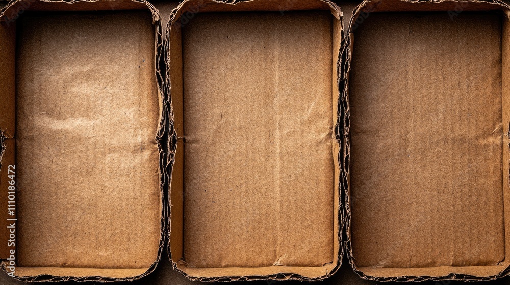 Aufkleber empty corrugated cardboard boxes arranged in a row providing a textured and natural background for v