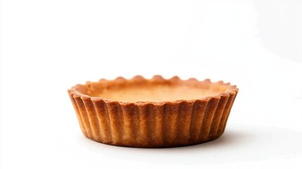 Closeup of a blank pastry tartlet shell isolated on a clean white background ready for filling with various sweet or savory ingredients
