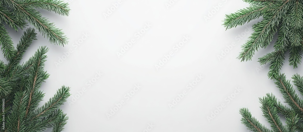 Aufkleber fir branches arranged artistically on a gray background creating a serene and natural frame for seas