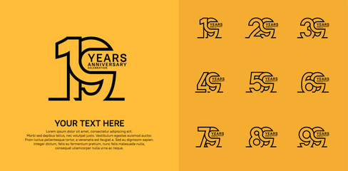 Anniversary logo set vector design, black color for celebration event