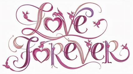 AI Art, Love Forever - Romantic Floral Calligraphy Design for Valentine's, Wedding Invitations, and Romantic Decor