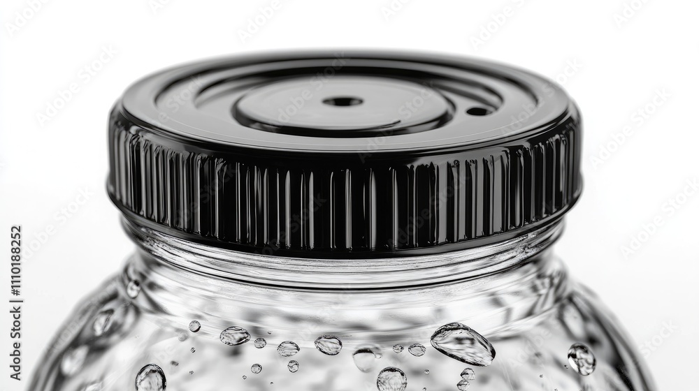 Aufkleber empty transparent plastic bottle with black cap close-up on white background highlighting texture an